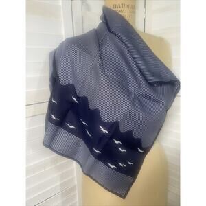 Vintage Women’s Navy Striped Birds Square Scarf 23”x23” Made In Italy